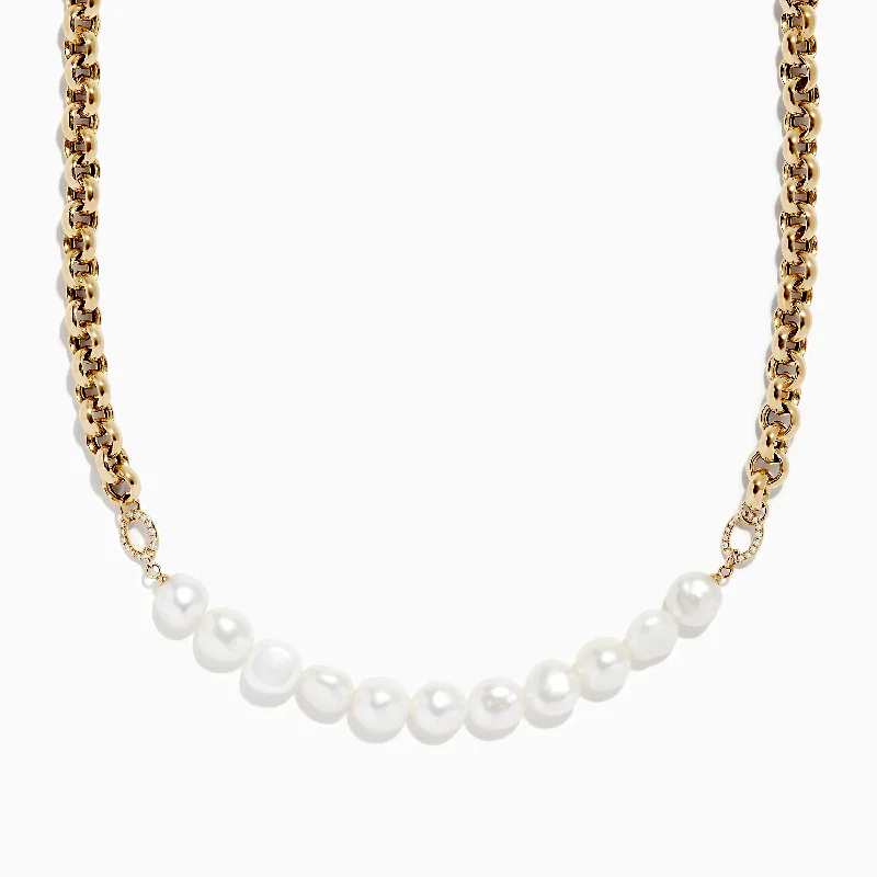 women handcrafted necklaces -14K Yellow Gold Cultured Fresh Water Pearl &Gold Chain Necklace