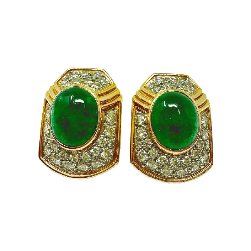 women dangly earrings -Montreaux 18K Gold and Platinum Clip-on Earrings with Emeralds & Diamonds