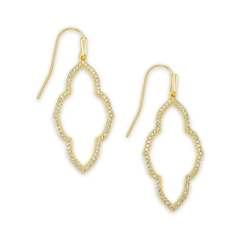 women classic stud earrings -Kendra Scott | Abbie Gold Small Open Frame Earrings in White Crystal