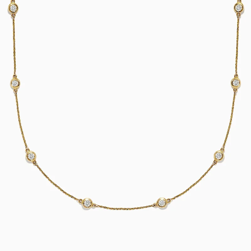 women necklace with initials -D'Oro 14K Yellow Gold Diamond Station Necklace, 1.50 TCW