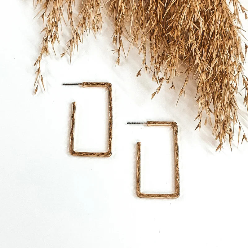 women zodiac earrings -Large Hammered Rectangle Hoops in Gold