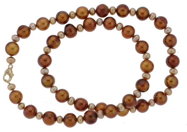 women pearl drop necklaces -18" Chocolate and Champagne Potato Pearl Shaped Necklace w/Bracelet (SKU: 190811)