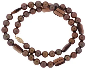 women engraved bar necklaces -18" Chocolate Potato Pearl Necklace w/ Smoky Square Beads (SKU: 190282)