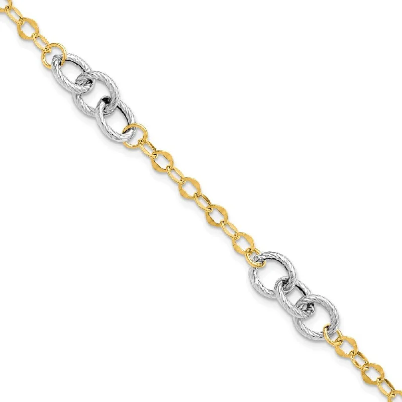 women pearl and diamond bangles and bracelets -14k Two-tone 7mm Polished and Textured Fancy Link Bracelet, 7.5"