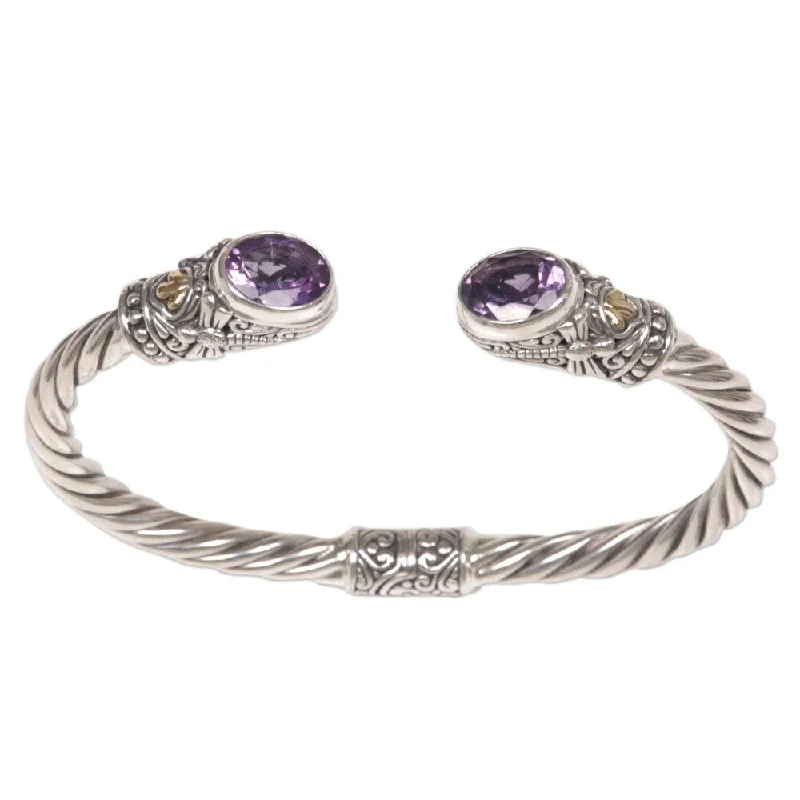 women minimalist bangles and bracelets -Handmade Gold Accent Dragonfly Den Amethyst Bracelet (Indonesia)