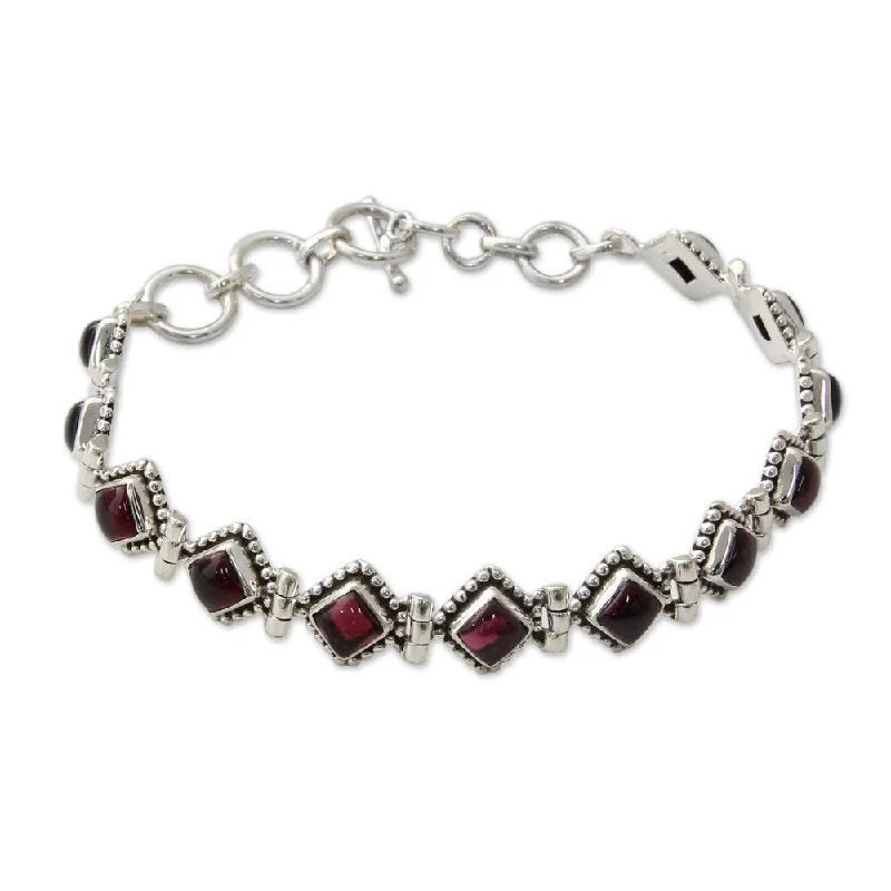 women stackable silver bangles and bracelets -NOVICA Handmade Deep Red Diamonds Sterling Silver Garnet Bracelet (India)