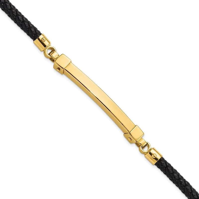 women customized bangles and bracelets -14k Yellow Gold Polished Bar Leather Bracelet, 8"