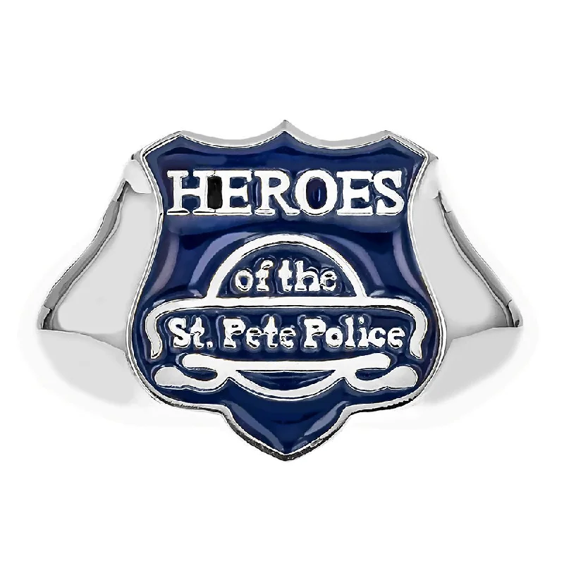 women engraved gemstone engagement rings -Ladies Sterling Silver Heroes Of The St. Pete Police Ring