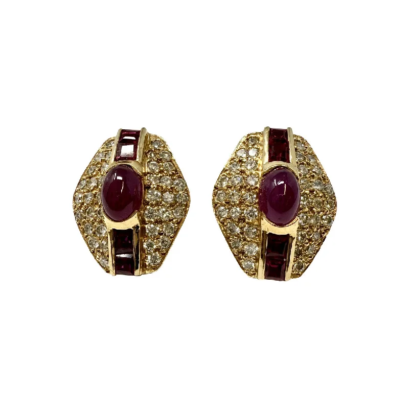 women multi-colored earrings -14K Gold Stud Earrings with Diamond and Ruby