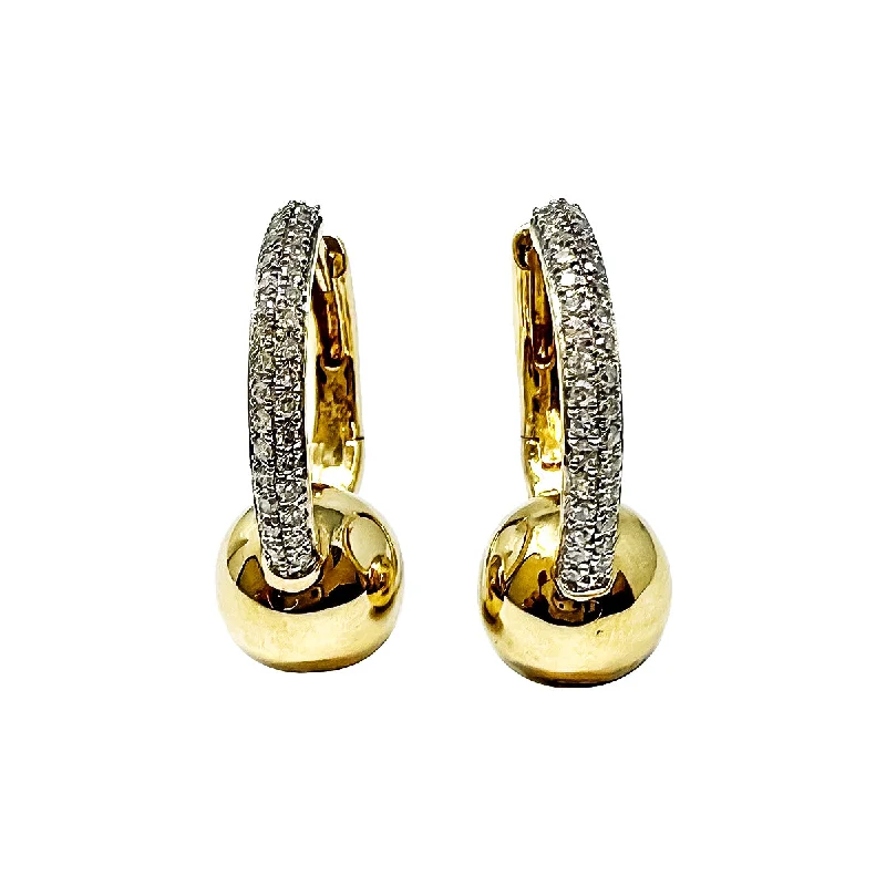 women pearl and diamond earrings -14K Gold Diamond Ball Hoop Earrings