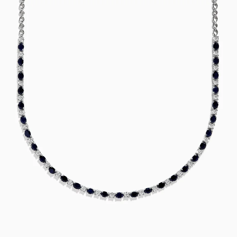 women handcrafted necklaces -Royale Bleu 14K White Gold Sapphire and Diamond Necklace