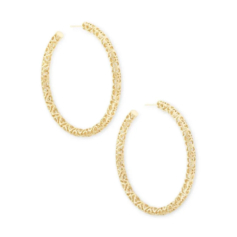 women gold-plated earrings -Kendra Scott | Maggie Hoop Earrings in Gold Filigree