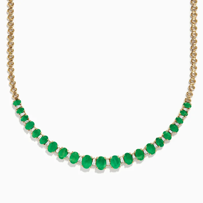 women gold-plated necklaces -Brasillica 14K Yellow Gold Emerald and Diamond Necklace