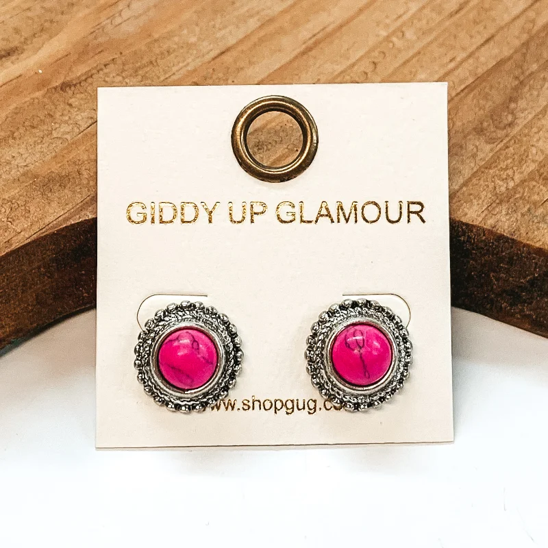 women luxury earrings -Pink Circle Stone Earrings Outlined in Silver