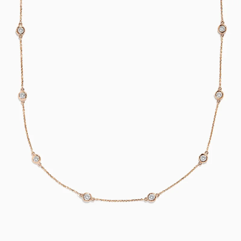 women geometric necklaces -Pave Rose 14K Rose Gold Diamond Station Necklace 1.50 TCW