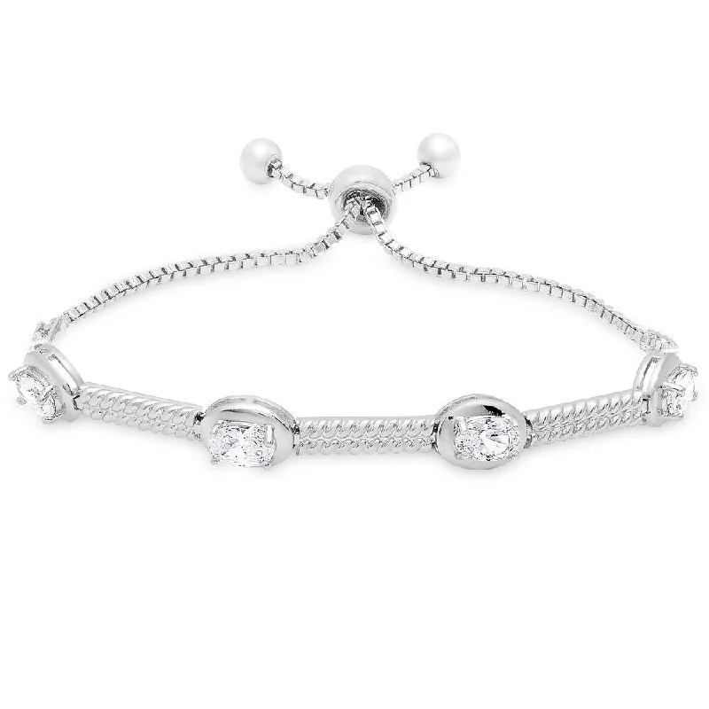 women statement cuff bangles and bracelets -Dolce Giavonna Silver Overlay Oval Cubic Zirconia Adjustable Bracelet