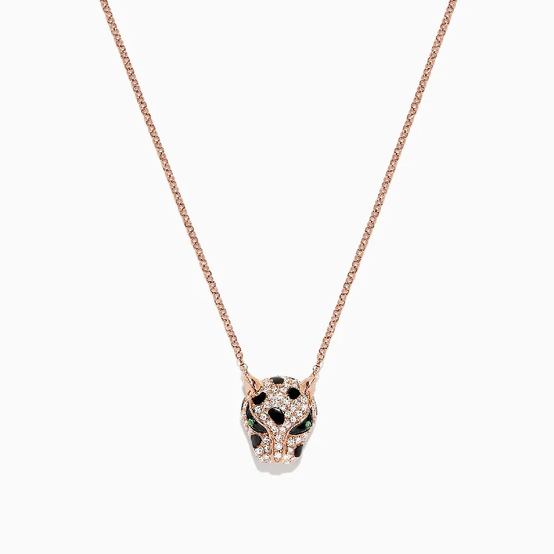 Custom necklaces for women -Signature 14K Rose Gold Diamond and Tsavorite Panther Head Necklace, 0.33 TCW