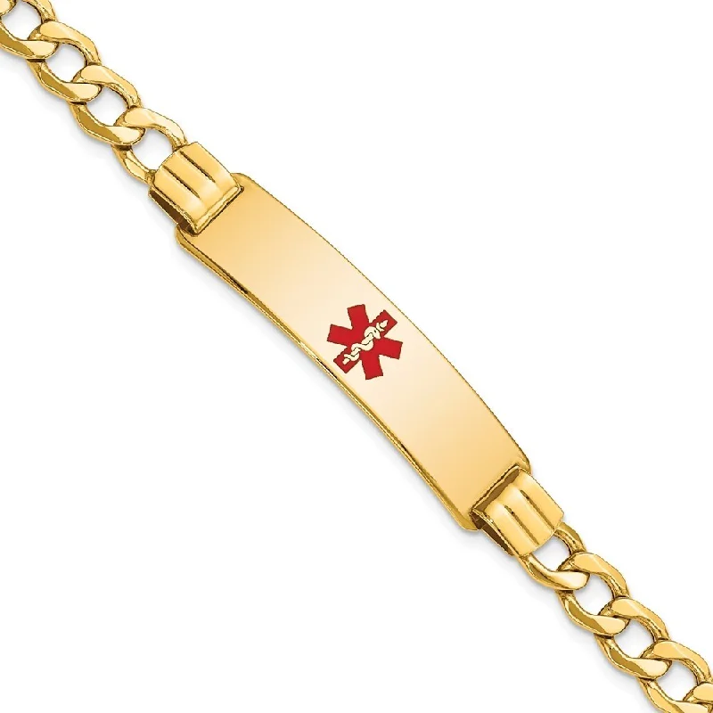 women charm bangles and bracelets -14k Yellow Gold 10.5mm Semi-solid Medical Red Enamel Curb Link ID Bracelet, 7"