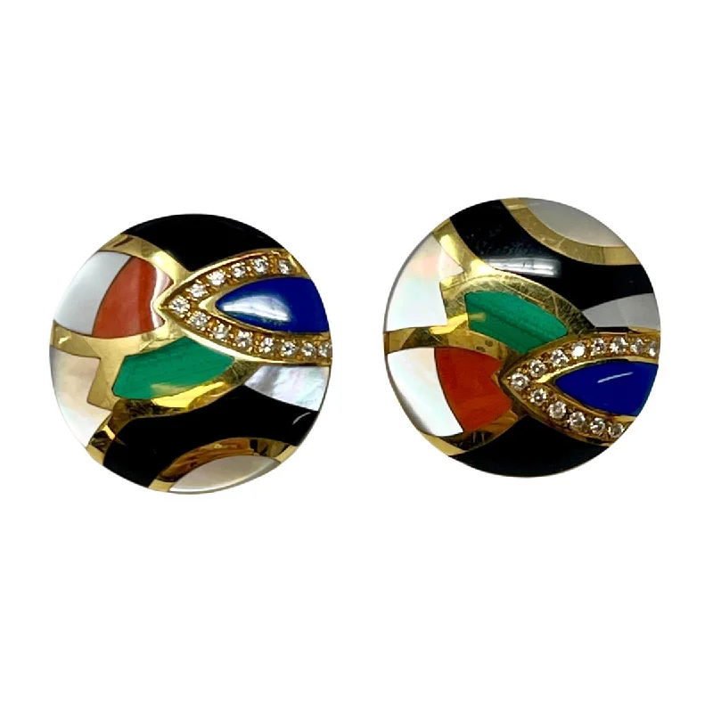 women sapphire earrings -Asch Grossbardt 18K Gold Earrings with Onyx, Malachite and Lapis