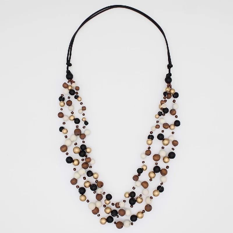 women layered necklaces -Black and Gold Carmella Multi Strand Necklace