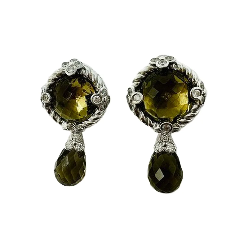 women boho earrings -Judith Ripka Round Drop Earrings with  CZ  and Smoky Quartz