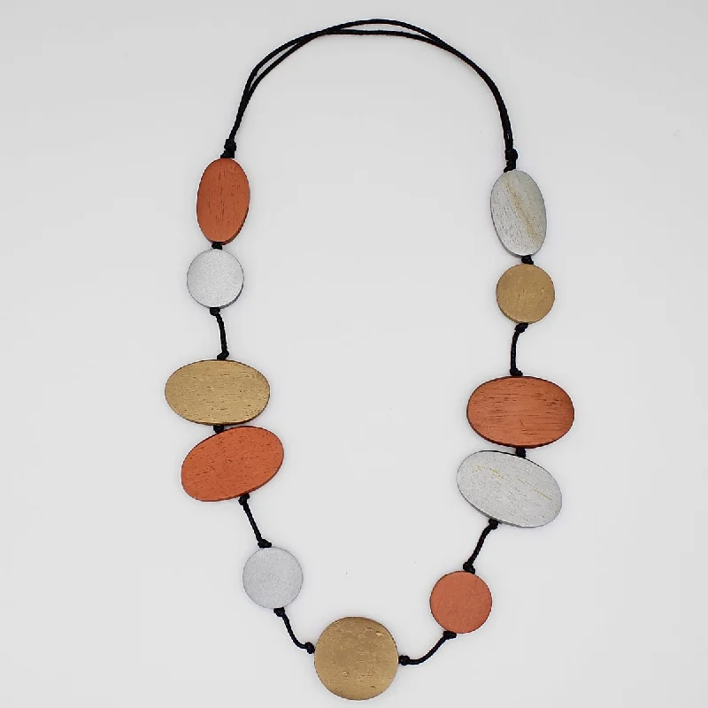 women gemstone and diamond necklaces -Bronze Journi Wood Bead Necklace