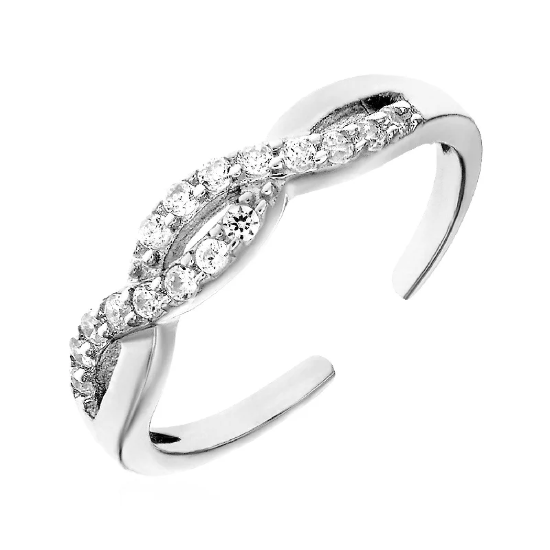 women personalized engagement rings -Toe Ring with Intertwined Cubic Zirconia in Sterling Silver