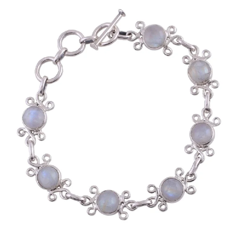 women stackable silver bangles and bracelets -Handmade Sterling Silver 'Daisy Chain' Moonstone Bracelet (India)