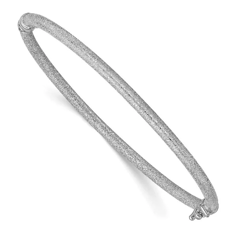 women leather bangles and bracelets -Curata 3mm 14k White Gold Textured Hinged Cuff Stackable Bangle Bracelet