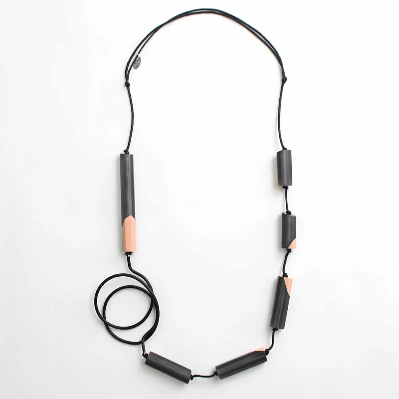 women multi-layered necklaces -Gray and Peach Noreen Statement Necklace