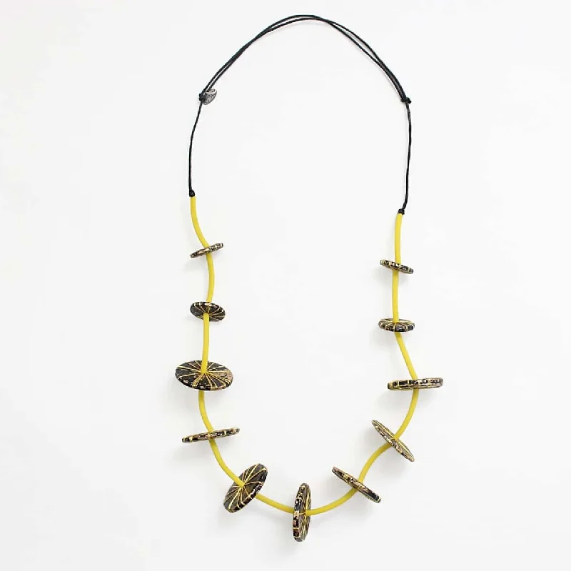 women adjustable necklaces -Gold and Yellow Disk Statement Necklace