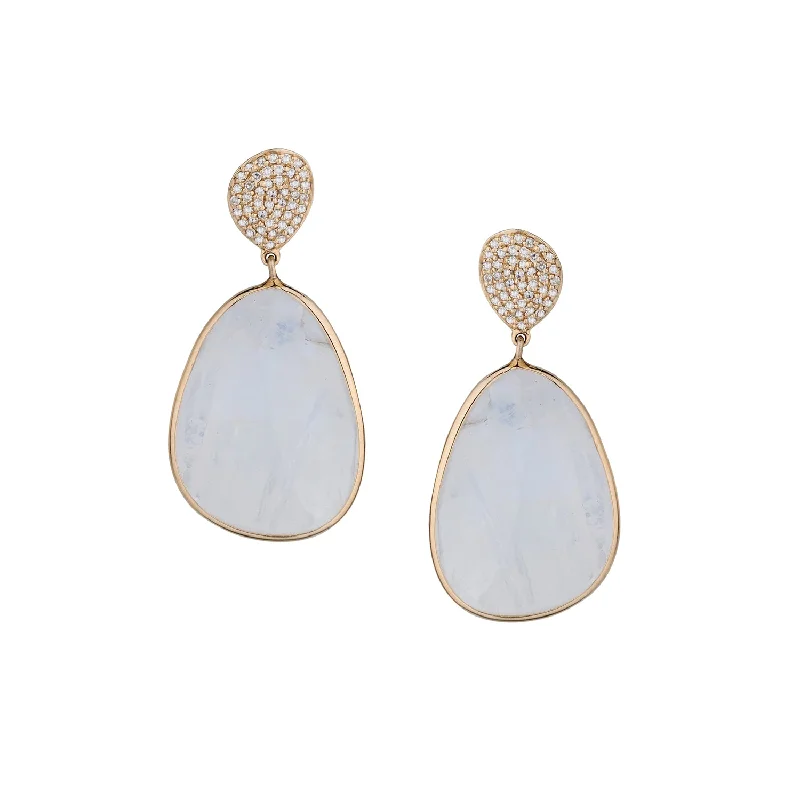 Silver earrings for women -PAVÉ DIAMOND & MOONSTONE EARRINGS