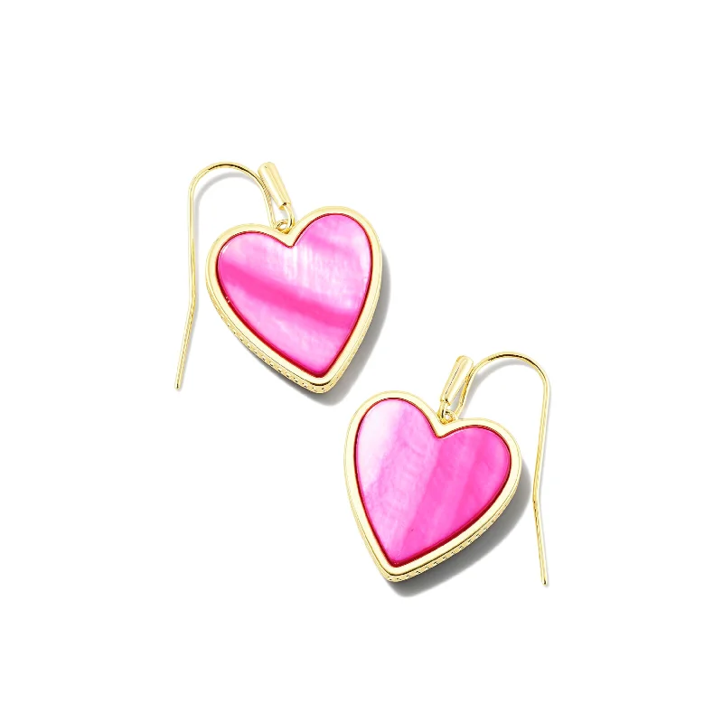 women delicate stud earrings -Kendra Scott | Heart Gold Drop Earrings in Hot Pink Mother of Pearl