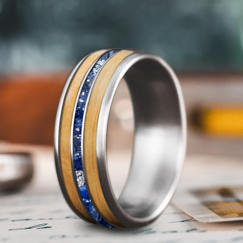 women wedding bands -Custom Design - 3-Inlay Narrow Center Ring XNE5IPz0vUd7PT2yB3V-pvAT