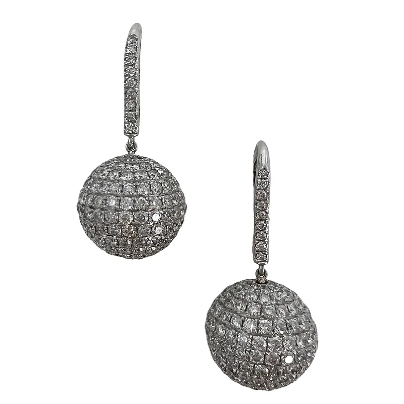 women engraved earrings -18K White Gold Diamond Ball Drop Earrings