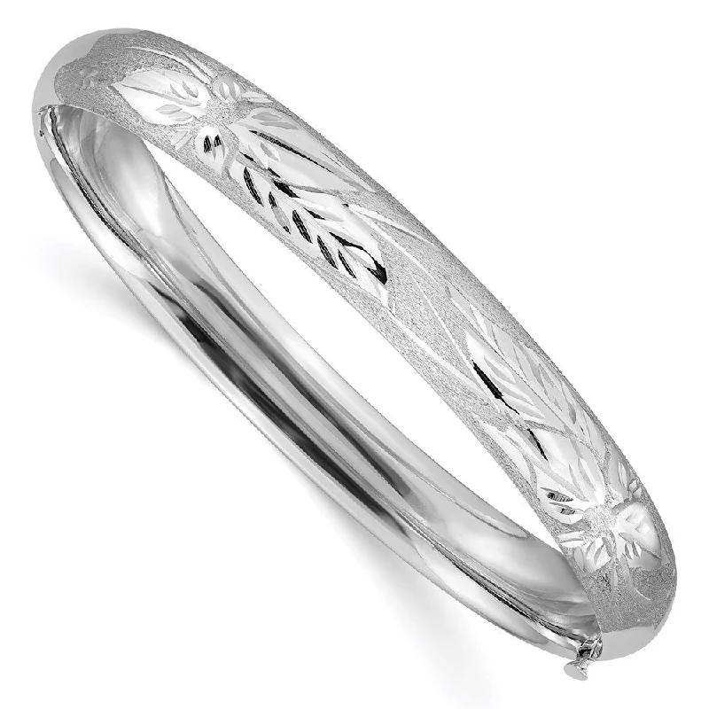 women modern cuff bangles and bracelets -14k White Gold 8mm 5/16 Florentine Engraved Hinged Bangle Bracelet, 7"