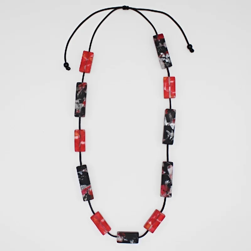 women elegant pearl necklaces -Red Vega Rectangular Necklace