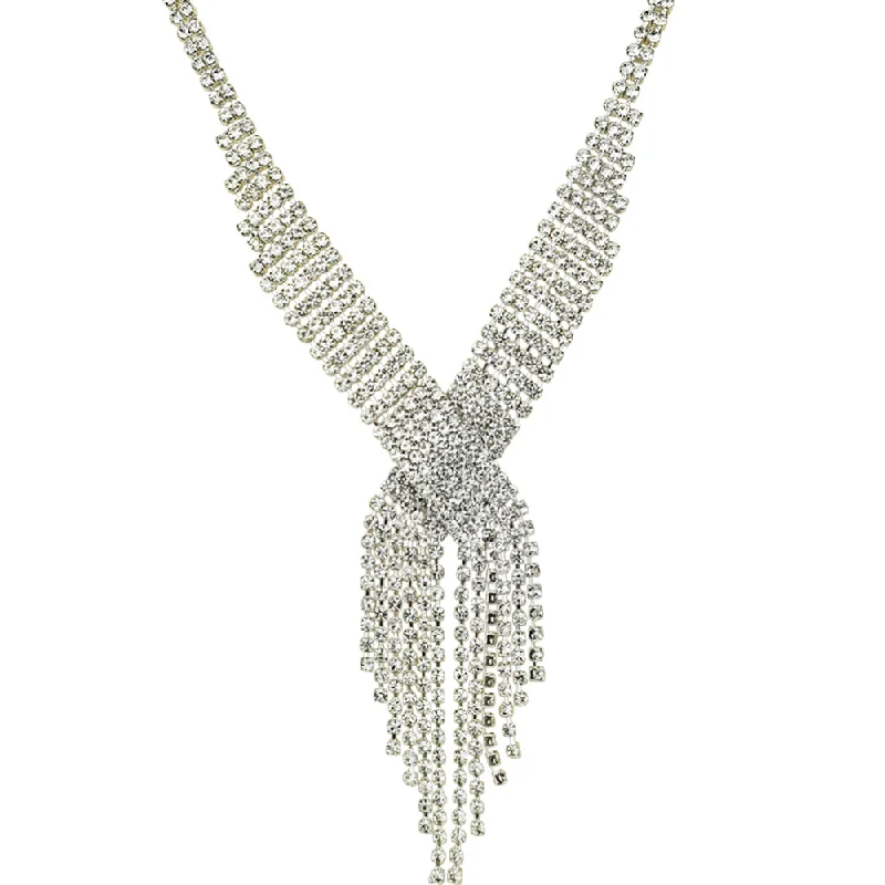 women bohemian necklaces -Waterfall Lap Of Luxury Rhinestone Necklace (Sterling Silvertone)