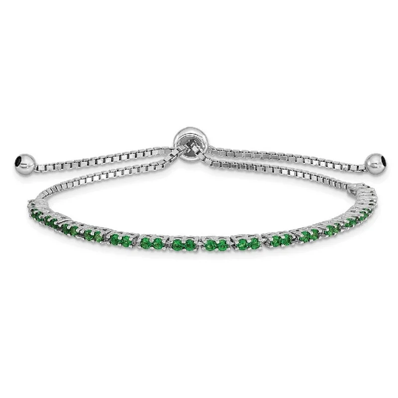 women gemstone and silver bangles and bracelets -Curata 925 Sterling Silver Rhodium Plated May Green CZ Cubic Zirconia Simulated Diamond Adj Bracelet