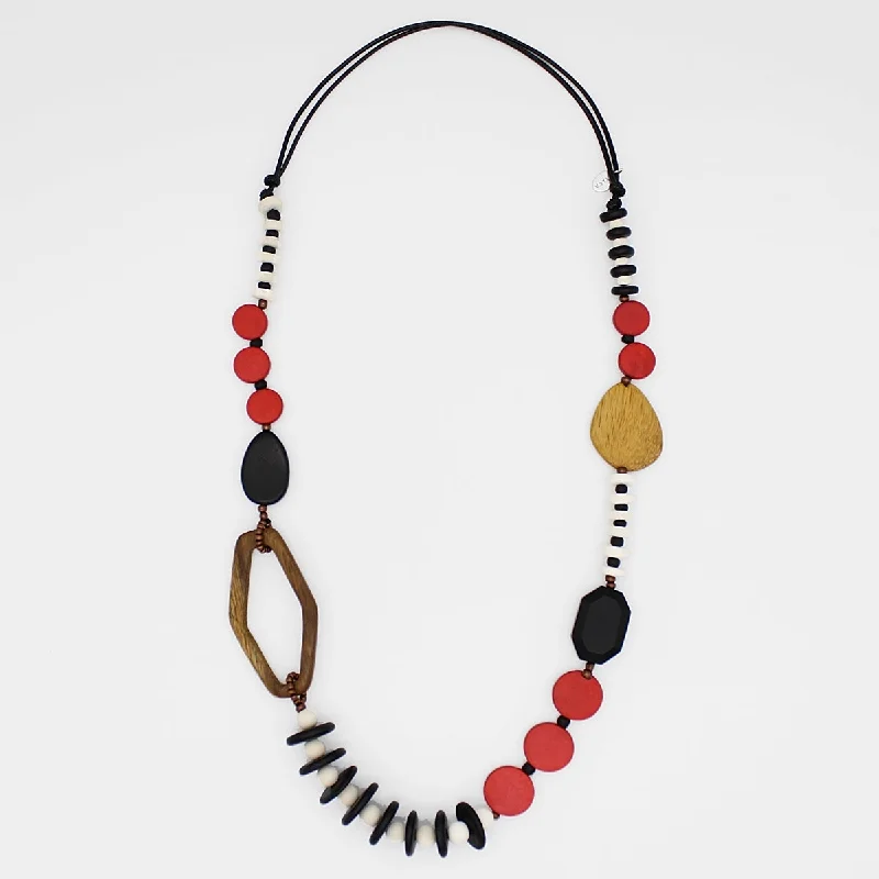 women sapphire necklaces -Red Wood Bead Gabby Necklace