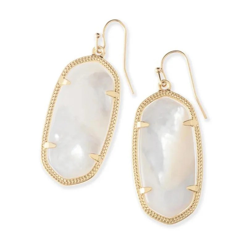 women drop earrings with diamonds -Kendra Scott | Elle Gold Drop Earrings In Ivory Mother-Of-Pearl