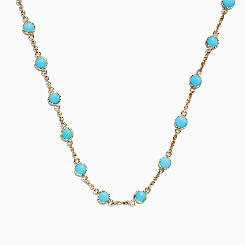 women delicate necklaces -14K Yellow Gold Turquoise Necklace, 7.75 TCW