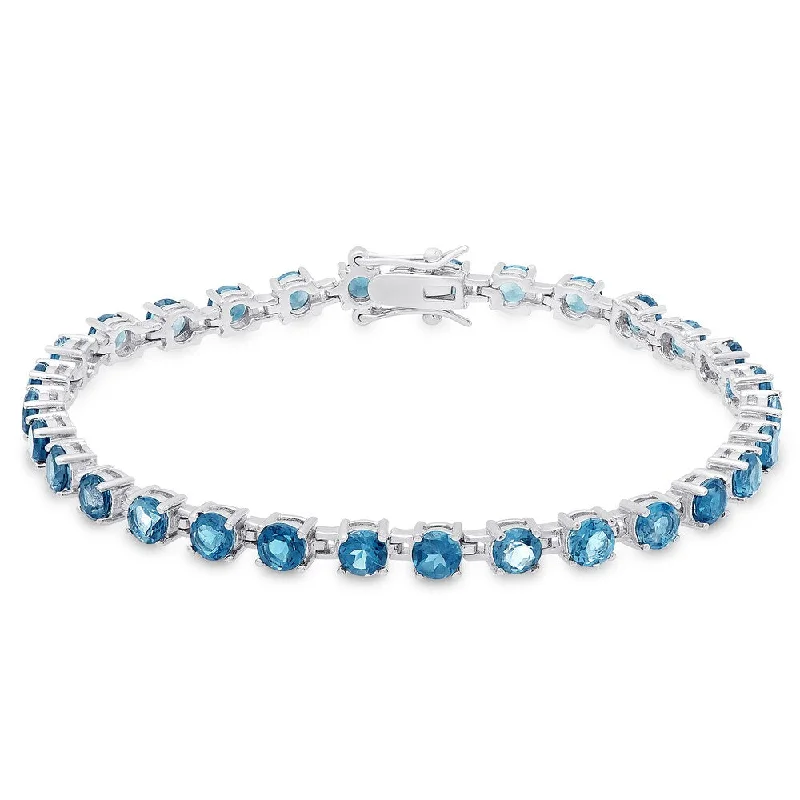 women leather bangles and bracelets -Dolce Giavonna Sterling Silver London Blue Topaz Tennis Bracelet