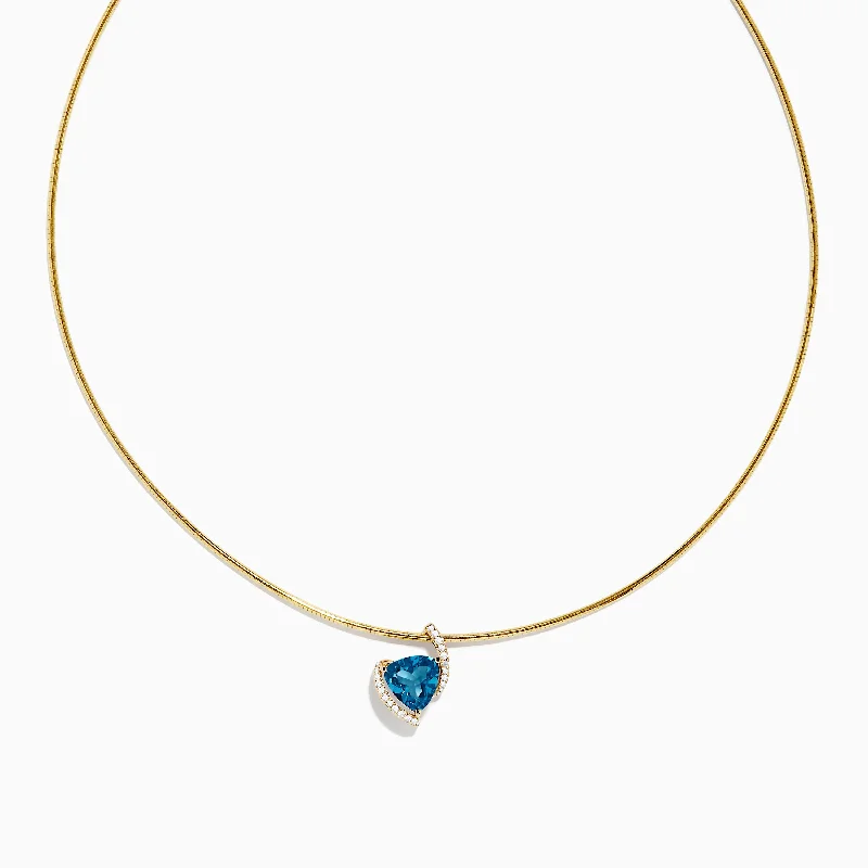 women rose gold necklaces -Ocean Bleu 14K Yellow Gold Collar Necklace & London Blue Topaz Pendant