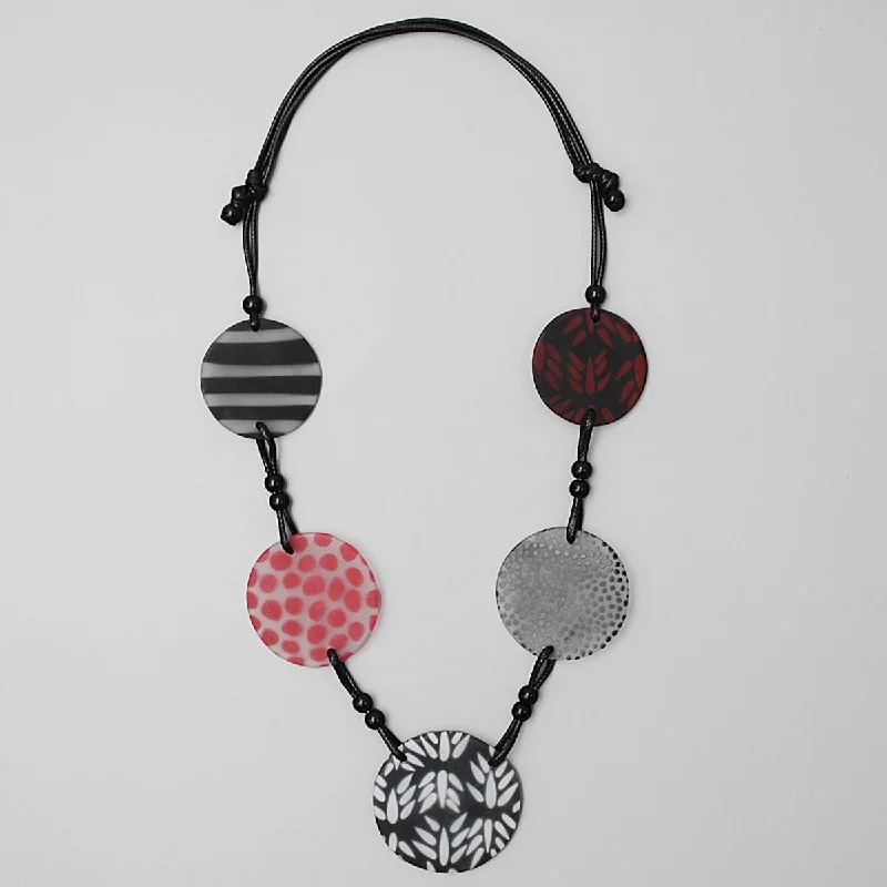 women simple pendant necklaces -Black and Red Multi Design Shay Necklace