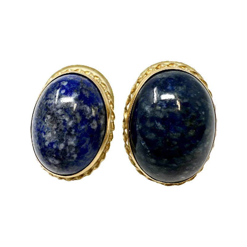 women gemstone hoop earrings -14K Gold Oval Earrings with Lapis