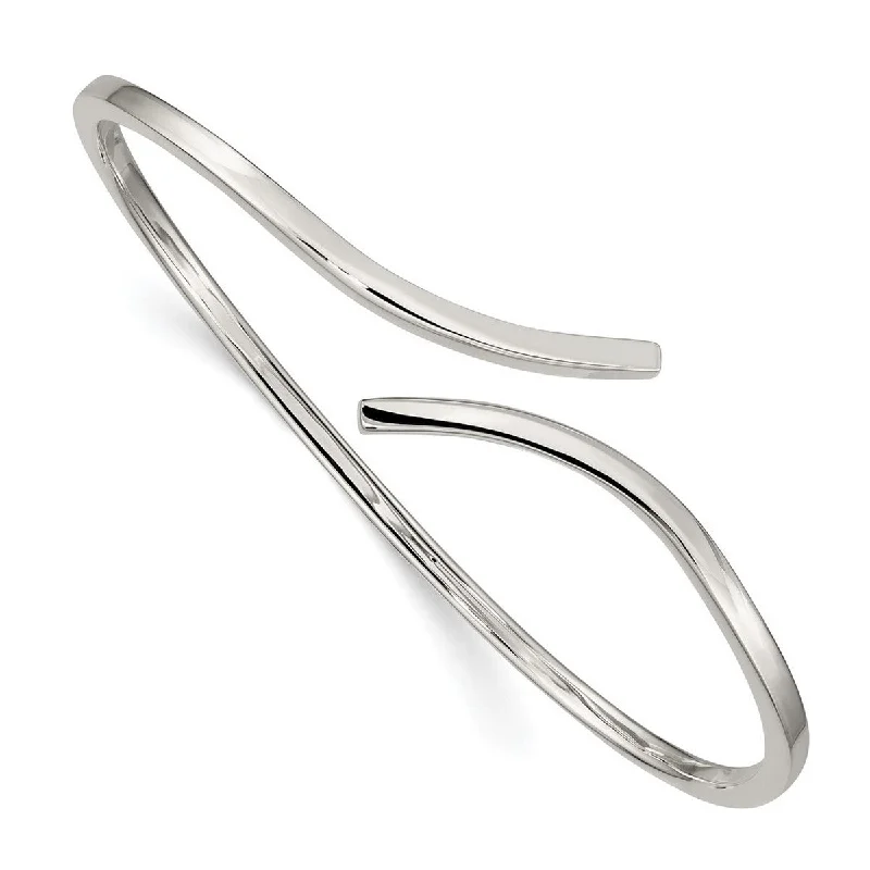 women retro bangles and bracelets -Curata 925 Sterling Silver Modern Bypass Polished Flexible Cuff Bangle Bracelet