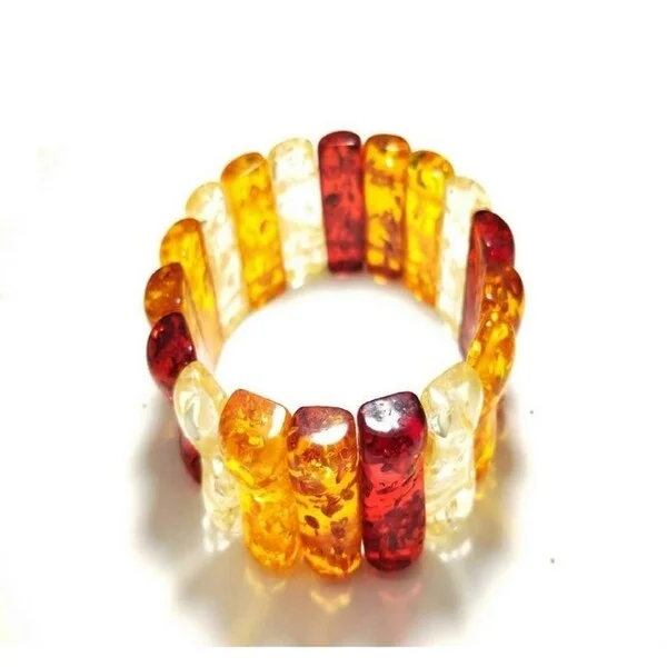 women classic bangles and bracelets -Multi Color Faux Amber Rectangular Stretch Bracelet