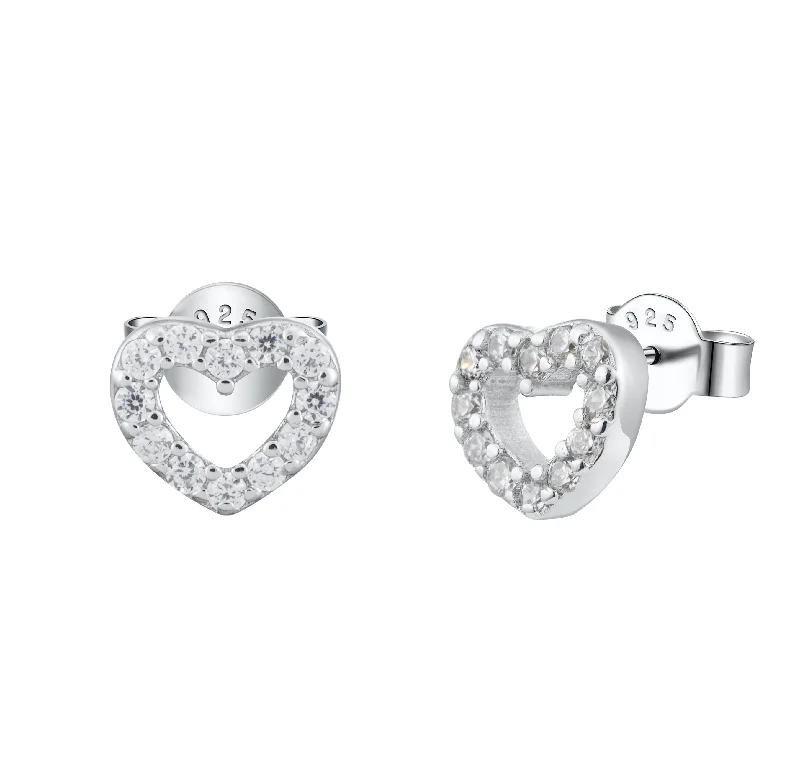 women gemstone hoop earrings -Open Heart Crystal Pave Stud Earrings