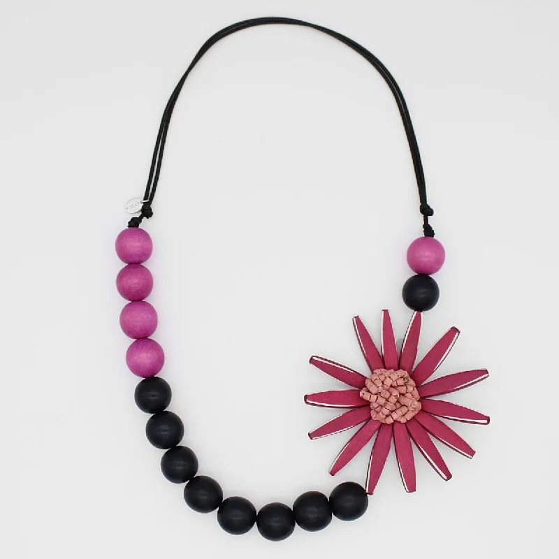 women modern necklaces -Chunky Magenta Flower Statement Necklace